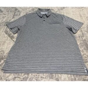 Duluth Trading Co Relaxed Polo‎ Shirt Gray Striped Short Sleeve Sz Large Men's